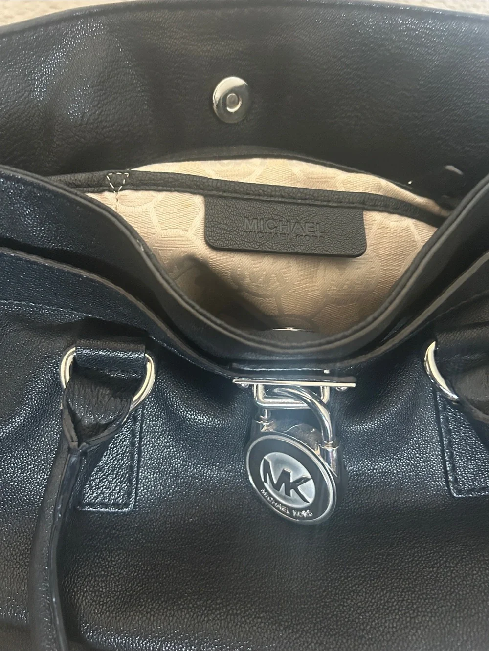 Michael Kors Black Pebbled Leather Shoulder Bag with Chain Strap